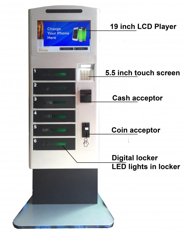 19 inch LCD 6 Lockers Phone Charging Station txt.jpg