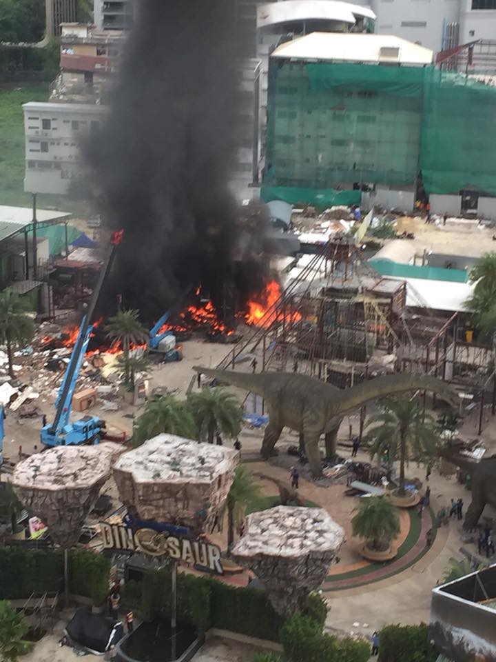 Dinosaur Park on fire near Asok Sukhumvit Bangkok Thailand