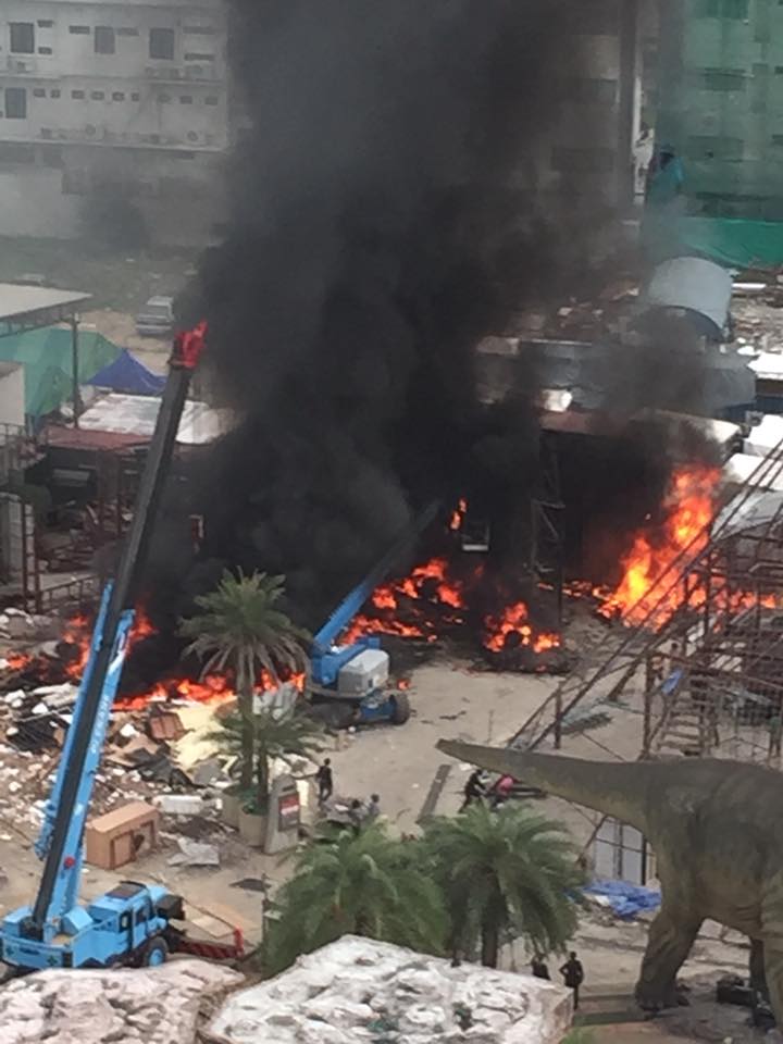 Dinosaur Park on fire near Asok Sukhumvit Bangkok Thailand