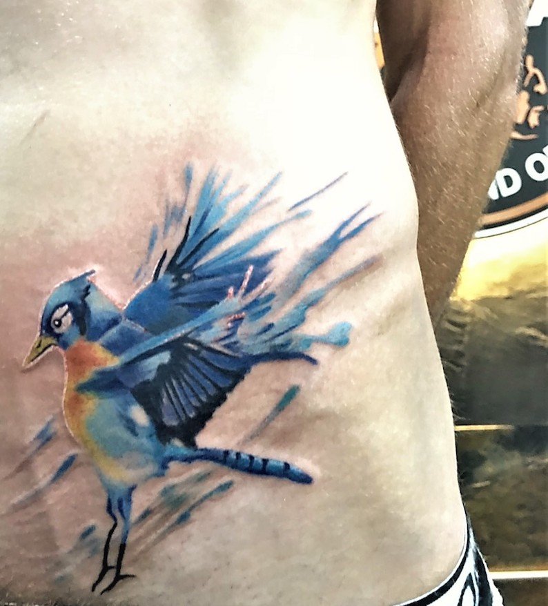3. bird water colour tattoo, Inked In Asia Patong Phuket Thailand.jpg