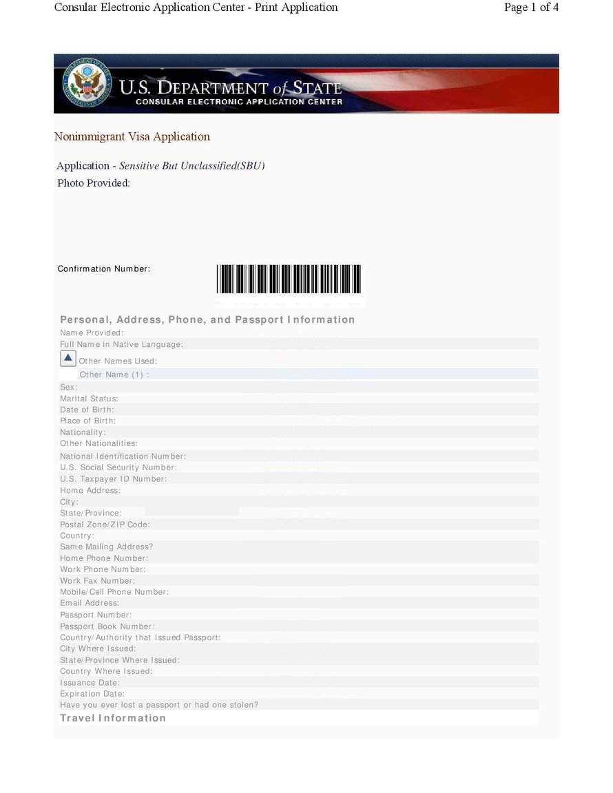 US Tourist Visa DS 160 Printable Form Visas And Migration To Other 