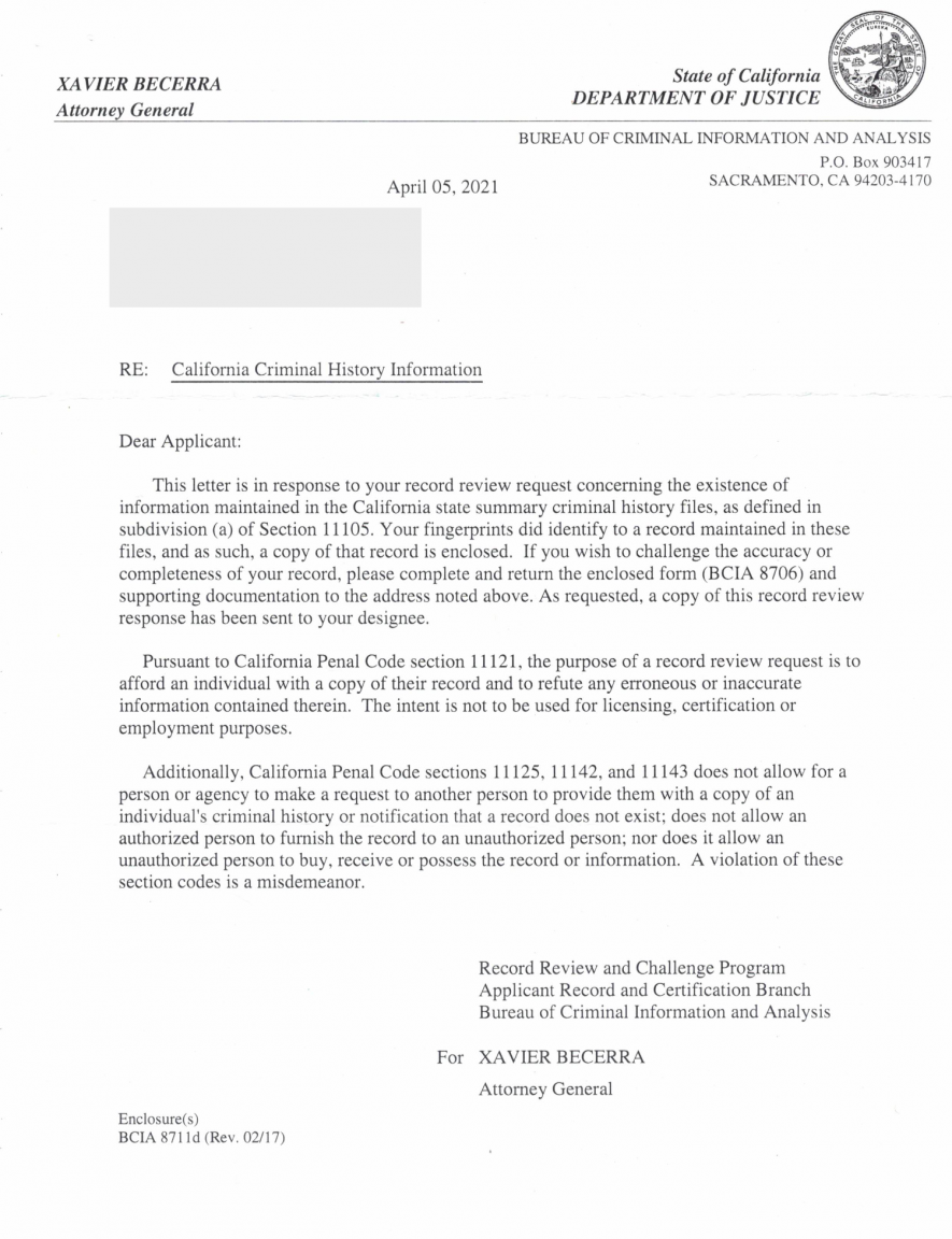 Criminal-background-check-2021-letter-from-CA DOJ-redacted.png