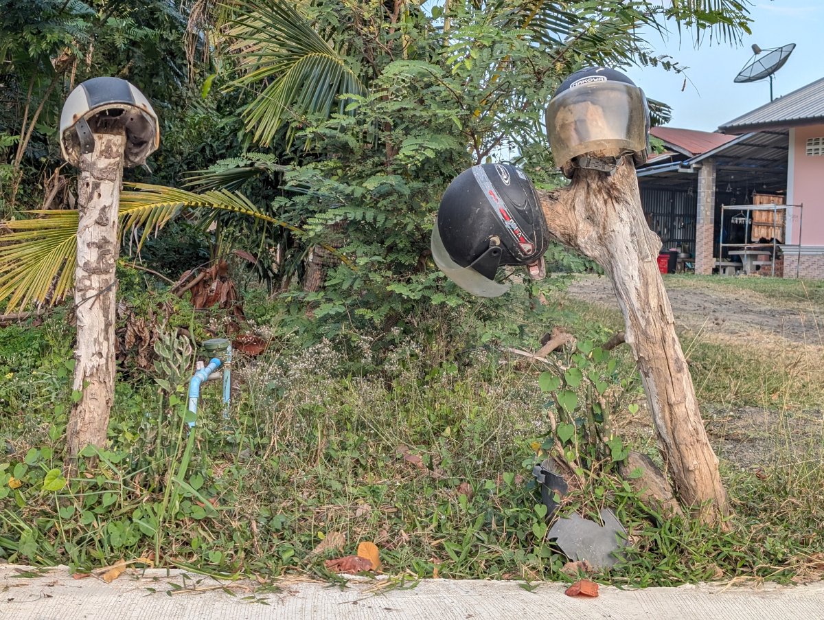 Helmet on Compound Fence Posts nr Driveway – Why?
