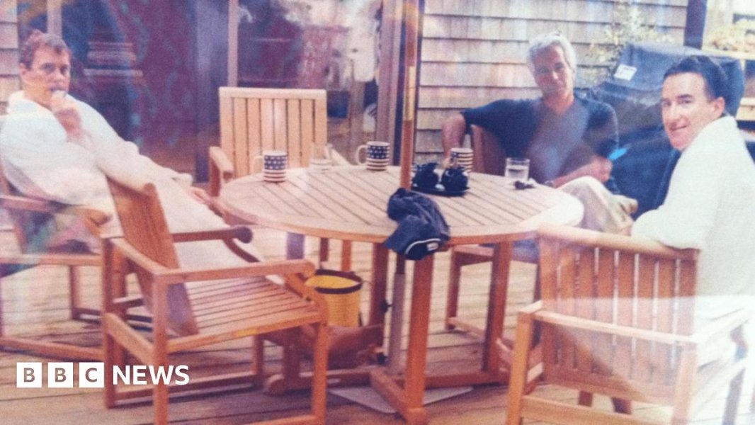 Andrew Mountbatten-Windsor and Peter Mandelson pictured with Jeffrey Epstein