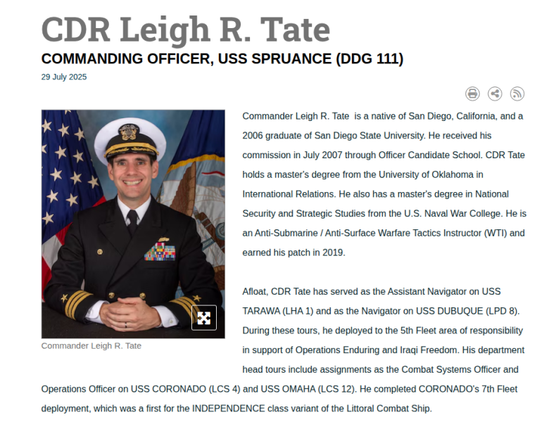 Casualty of War: Commander Leigh R. Tate?