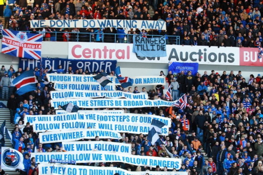 Rangers fans display banners during the Clydesdale Bank Scottish Premier League match at Ibrox Stad.jpg