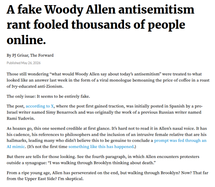 Fake Woody Allen antisemitism rant fooled thousands? And you?