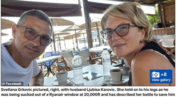 Wife held onto husband after he is nearly sucked from Ryanair jet