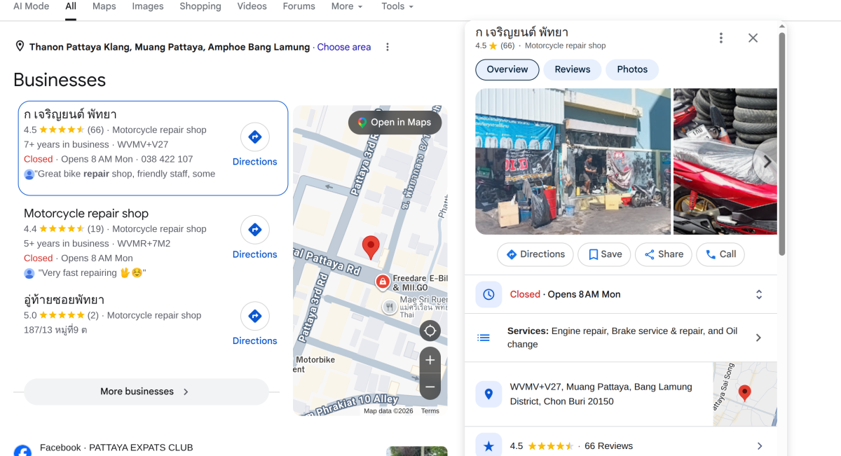 Motorbike Repair Shop - Central Pattaya Area