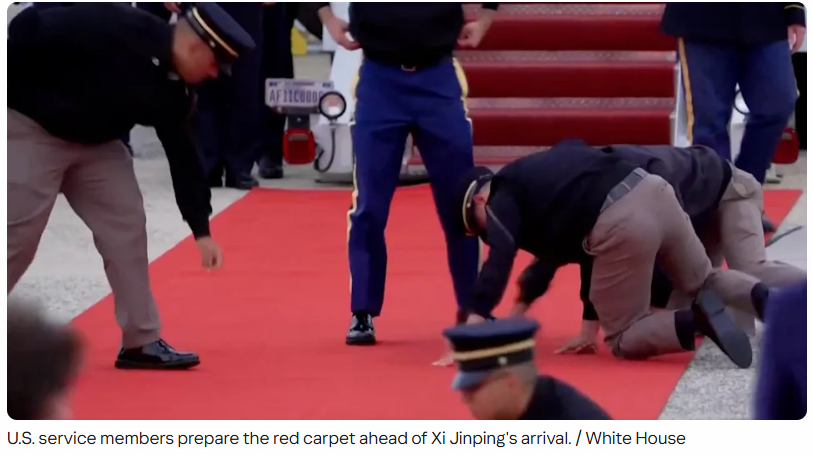 U.S. Troops Get on Hands and Knees to Welcome Xi Jinping